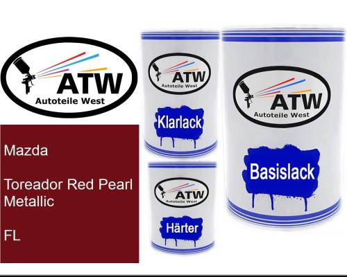 Mazda, Toreador Red Pearl Metallic, FL: 500ml Lackdose + 500ml Klarlack + 250ml Härter - Set, von ATW Autoteile West.